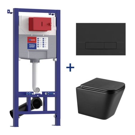 Комплект 3в1: Инсталляция Lemark PENEDA EXPERT с кнопкой смыва BIT чёрный матовый + унитаз подвесной Торнадо (100122236), артикул 100122236