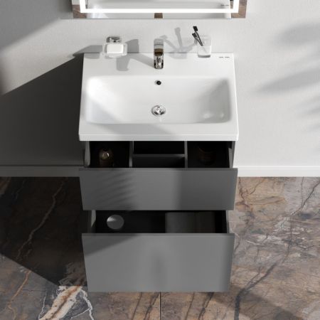 M90FSX06022GM32 GEM, База под раковину, напольная, 60 см, 2 ящика push-to-open, графит матовый, артикул M90FSX06022GM32