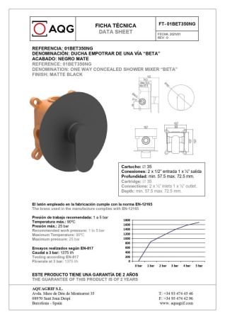 AQG Beta, встраиваемый смеситель для душа, цвет черный матовый, артикул 01BET350NG