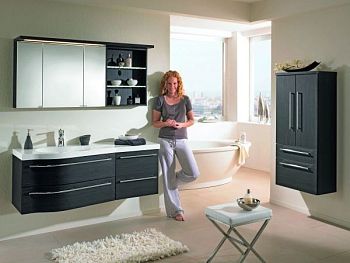 Комплект мебели Puris Swing с раковиной из минерального литья, 1400 мм правый, цвет черный структурный