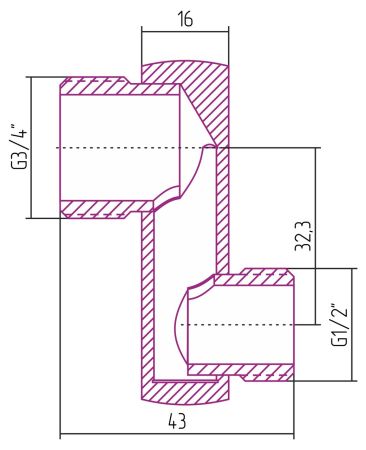 Эксцентрик G 1/2" НР х G 3/4" НР смещение 32 мм (Шампань), артикул 020-1507-0007