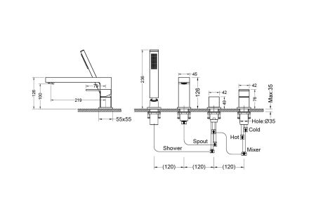 Смеситель на борт ванны на 4 отв. AQUATEK, матовый черный AQ1648MB ЛИБРА, артикул AQ1648MB