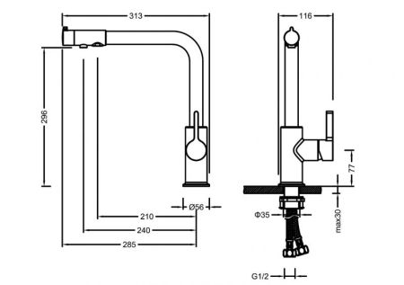 Смеситель для кухни Timo Hette 1026/03F Черный