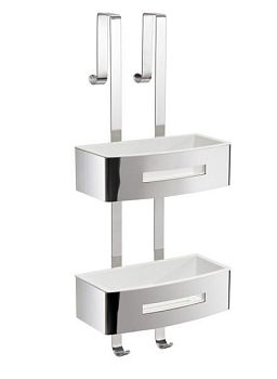 Gedy, решётка 2-х ур. на душ. стекло c 2 крюч. (24х18,7хh58,4), цвет хром - белый пластик