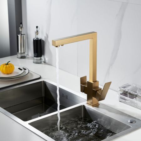 Смеситель для кухни с подключением фильтра Shevanik S148G, золотой сатин, артикул S148G