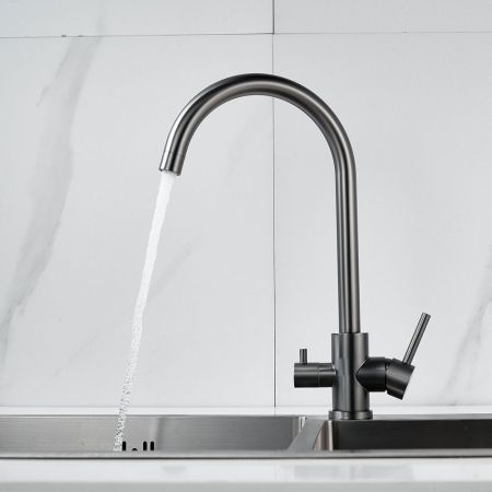 Смеситель для кухни с подключением фильтра воды Raffine F108T, оружейная сталь