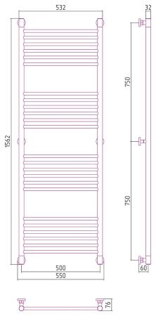 Полотенцесушитель водяной "Богема+" прямая 1500х500 (Матовый Белый)
