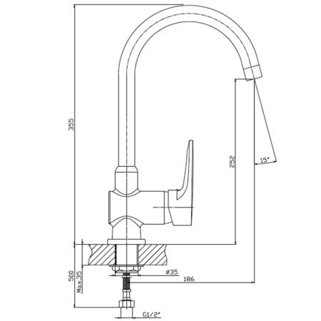 Смеситель для кухни GranFest 3023, черный, артикул 3023 черный
