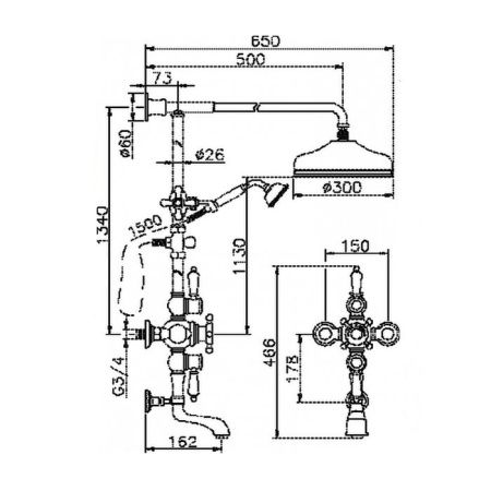 HUBER Victorian Настенная душевая система:термостатический смеситель для ванны,верхний душ Easy Clean,ручной душ с держателем и шлангом, цвет хром