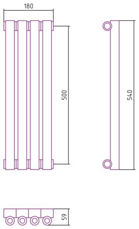 Отопительный радиатор ЭСТЕТ-0 н/ж 500х180 / 4 сек (ЗОЛОТО), артикул 03-0331-5004