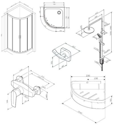 WK90EM Gem Комплект ограждение 80*80, 1/4 круга, черный, артикул WK90EM