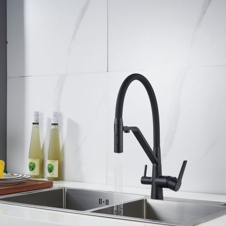 Смеситель для кухни с гибким изливом и подключением фильтра Shevanik S278H, черный