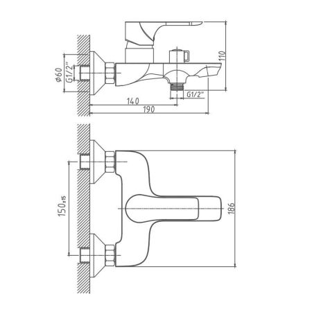 Смеситель для ванны Cron CN61172, хром