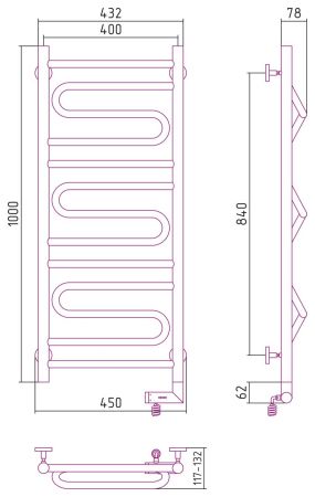 Полотенцесушитель электрический "ЭЛЕГИЯ 2.0" 1000х400 / МЭМ правый (Без покрытия), артикул 00-5219-1040