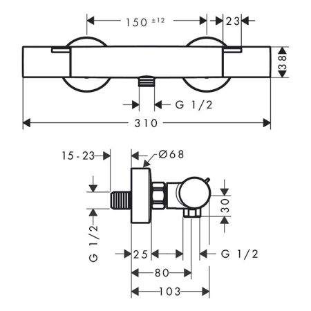 HG Ecostat Fine Термостат для душа, внешнего монтажа, с ограничителем температуры, хром, артикул 13323000