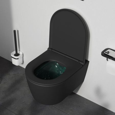 C8F1700MBSC Func подвесной унитаз 49 см FlashClean с сиденьем микролифт, черн мат, артикул C8F1700MBSC