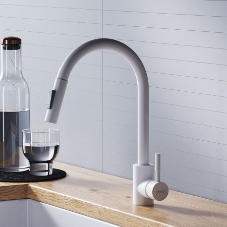 D3007533 Logic Кухонный смеситель  с вытягивающимся изливом, белый, артикул D3007533