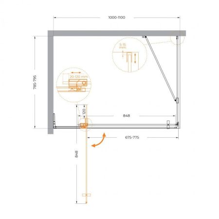 SLIDER-AH-1-80-70/80-BR-GM Душевой уголок, артикул SLIDER-AH-1-80-70/80-BR-GM