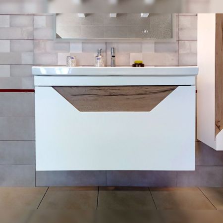 Тумба под раковину подвесная Бриклаер Брайтон белый/дуб, 100 см, артикул 4627125415760