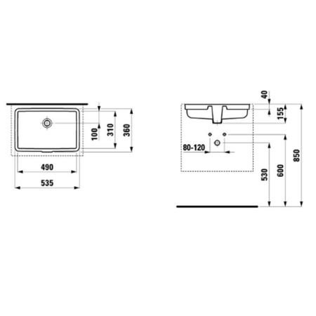 Laufen Living City Раковина 545х360х155мм без отв. под смеситель, встраив снизу, цвет: белый