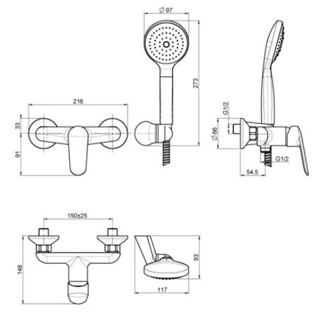 FIMA|Carlo Frattini Spot Смеситель для душа внешнего монтажа, с душевым комплектом, цвет хром, артикул F3005CR