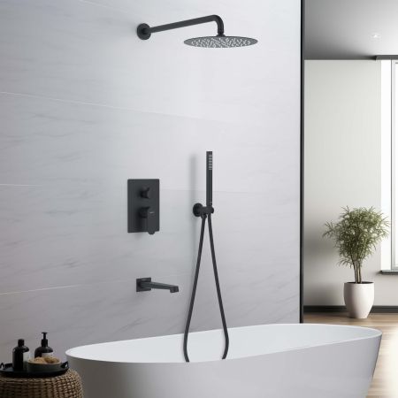 Set 4 в 1 душевой комплект AQUATEK, матовый черный AQ1273MB ОБЕРОН, артикул AQ1273MB