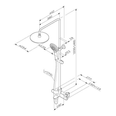 F0780564 Like душ.система, набор: смеситель д/ванны/душа с термостатом, верх.душ.d 250 мм, ручной ду, артикул F0780564