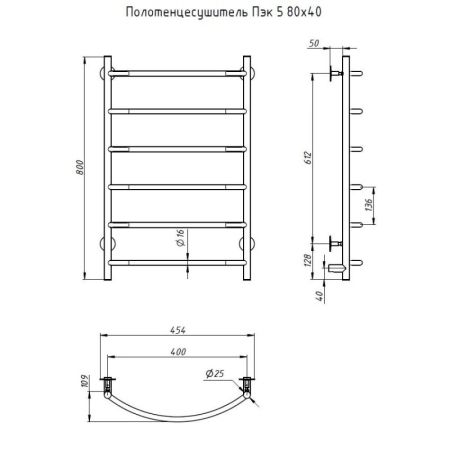 Электрический полотенцесушитель Тругор ПЭК 5 80x40 Хром, артикул Пэк5/8040