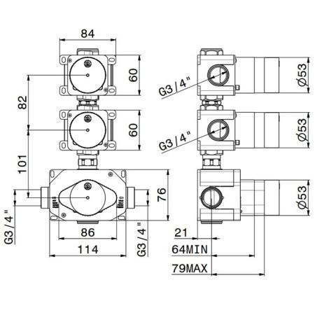 Newform Встраиваемая часть термостатического смесителя 3/4"на 2 источника