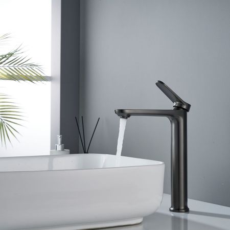 Смеситель для раковины высокий Shevanik S4311T, оружейная сталь, артикул S4311T