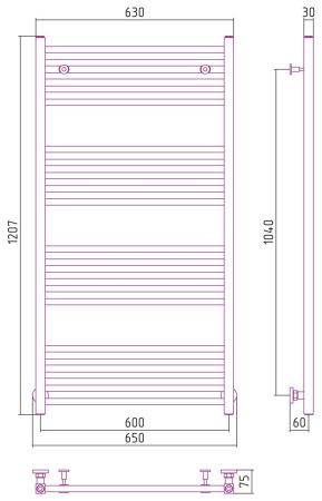 Полотенцесушитель водяной МОДУС 1200х600 (Белый), артикул 12-0250-1260
