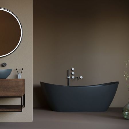 Salini NOEMI Ванна отдельностоящая 1850х810х720мм, донный клапан "Up&Down", сифон,  слив-перелив, мат-л: S-Stone, матовый, RAL9011 Фурнитура: RAL9011, артикул 101811SMRF RAL9011