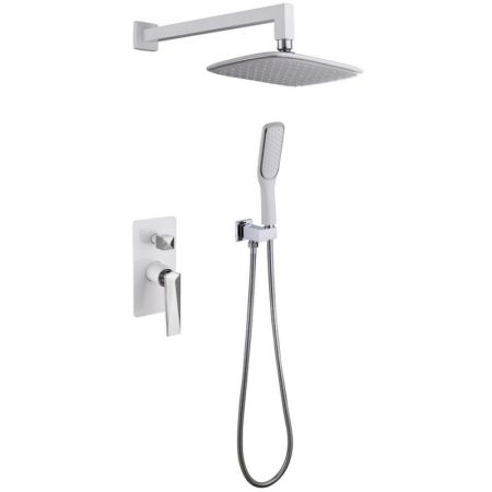 Смеситель встроенный + верхний душ + ручной душ БЕЛЫЙ+ХРОМ, артикул 374-W