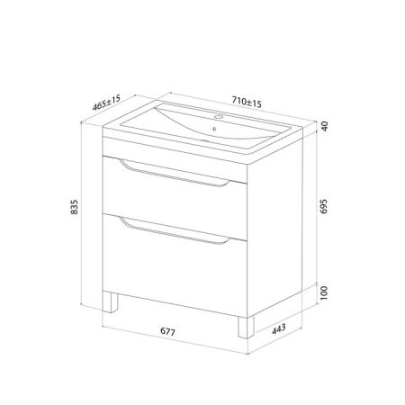 Тумба с умывальником, напольная, 70 см, белый, Ray, IDDIS, RAY70WFi95K, артикул RAY70WFi95K