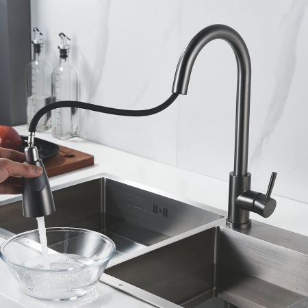 Смеситель для кухни с выдвижным изливом Raffine F213T, оружейная сталь