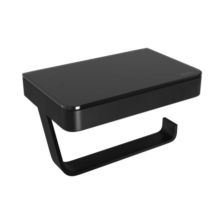 Держатель для туалетной бумаги Lemark GLASS LINE с полкой, чёрный матовый/черное стекло (9722030), артикул 9722030