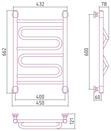 Полотенцесушитель водяной "ЭЛЕГИЯ+" 600х400 (ЗОЛОТО), артикул 03-0205-6040