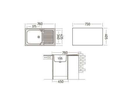 Кухонная мойка UKINOX Классика CLM760.435 -GT5K 1R, 43,5*76, артикул CLM760.435 -GT5K 1R