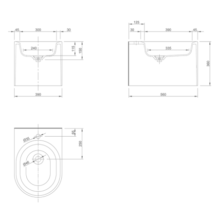 KNIEF Pearl Биде подвесное   560*390мм с 1 отв под смеситель,цвет:белый матовый, артикул 0600-055-01 bi matt