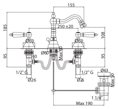 Смеситель для биде Cezares Diamond DIAMOND-BBS2-03/24-Sw-N Золото 24 карата