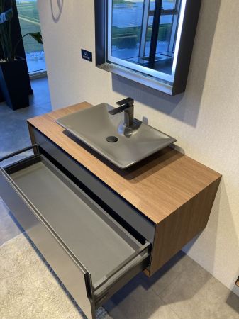 Тумба с раковиной ORKA Craft 100 подвесная, орех/антрацит, артикул 5001125