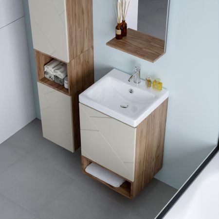 Комплект мебели для ванной Бриклаер КРИСТАЛЛ 50ZL, латте/дуб крафт табачный, артикул КРИСТАЛЛ 50ZL