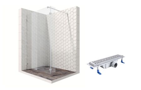 Душевая перегородка Ambassador Walk-in 15031105-ST3, свободный вход, линейный трап,90х25