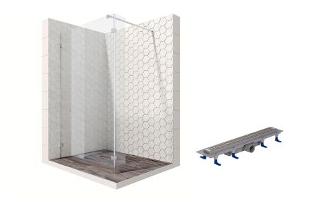 Душевая перегородка Ambassador Walk-in 15031105-ST7, свободный вход, линейный трап,90х25
