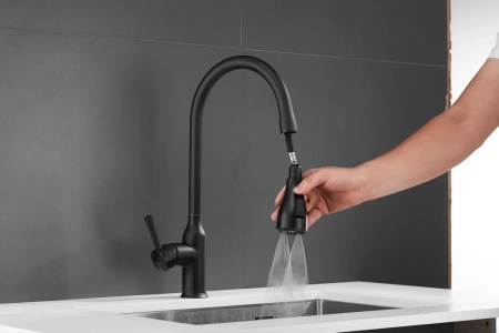 Смеситель для кухни с выдвижным изливом Shevanik S163H, черный, артикул S163H