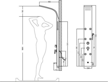 Душевая панель Galaxy Shine с гидромассажем и изливом, артикул AP40-01