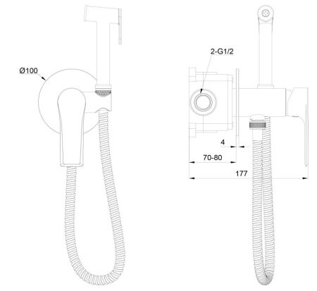 Смеситель с гигиеническим душем встраиваемый WONZON & WOGHAND BRILLIANT, Черный матовый (WW-88829079-MB), артикул WW-88829079-MB