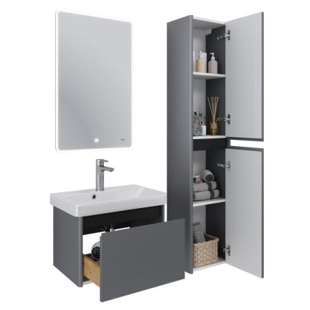 Тумба с раковиной подвесная Dreja Luxury 55 см, серый базальт, артикул 99-2011-com