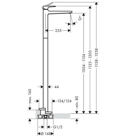 HG Metropol Смеситель для раковины, напольный, без сливного гарнитура, излив 235мм, цвет: хром, артикул 32530000
