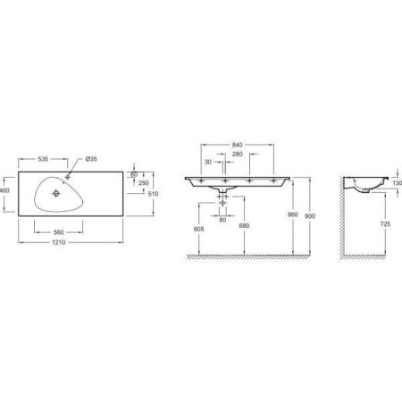 Раковина мебельная JACOB DELAFON NOUVELLE VAGUE EXAP112-Z-MG2 (встраиваемая сверху, (121*51), серый), шт, артикул EXAP112-Z-MG2